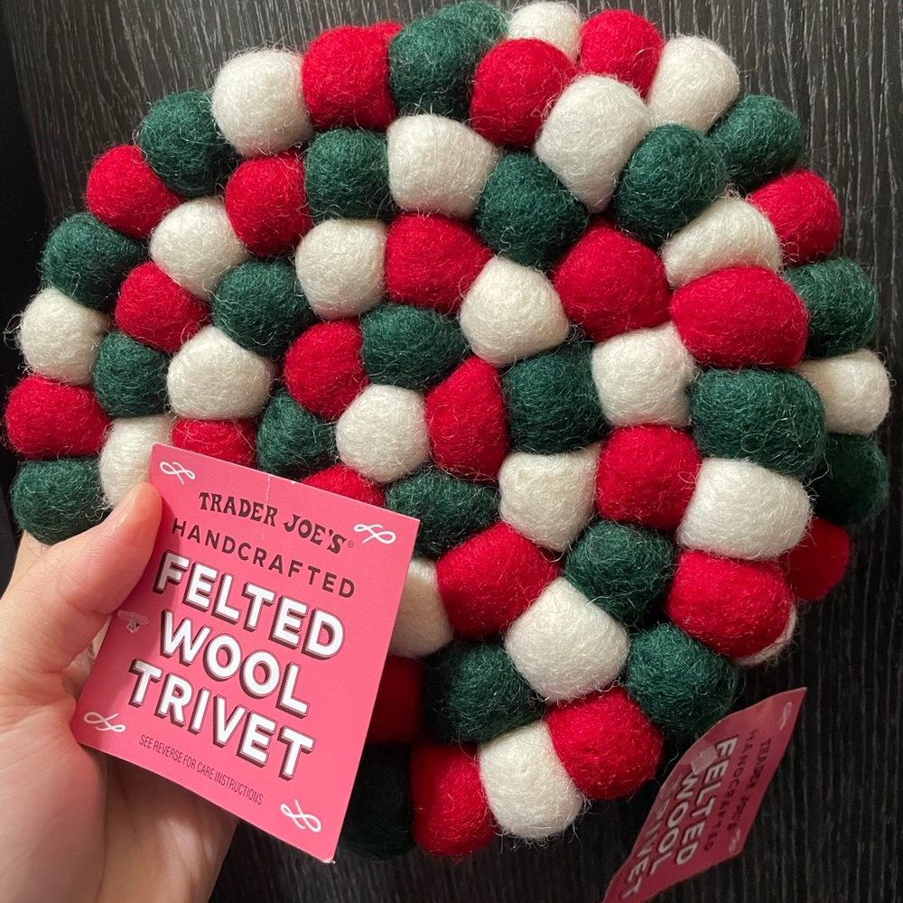 2 Trader Joe’s felted wool round trivets - Christmas colors
